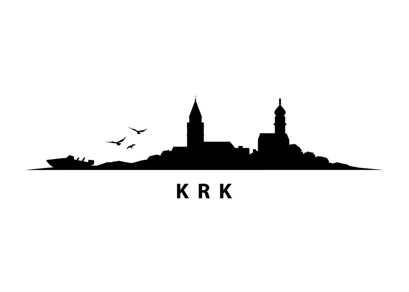 Krk Island Croatia Vector Black Shape Ink Silhouette Graphic