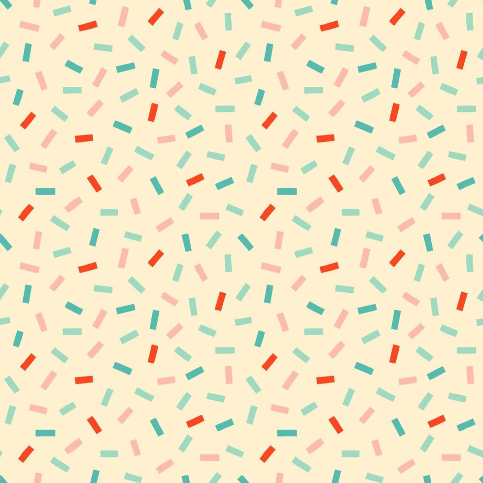 Retro confetti sprinkles seamless pattern. Pastel party seamless pattern in pastel pink, blue and red on cream background. vector