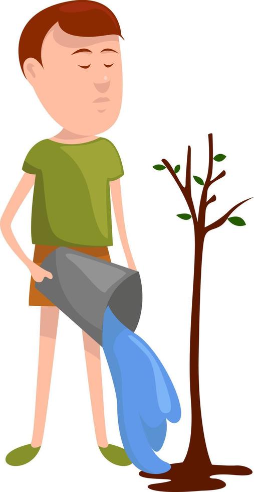 Man watering plant, illustration, vector on white background