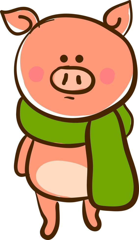 Pig with scarf, illustration, vector on white background.