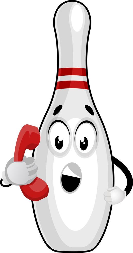 Bowling pin on telephone, illustration, vector on white background.