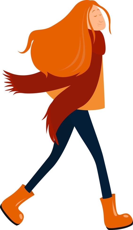 Girl with red long hair, illustration, vector on a white background.