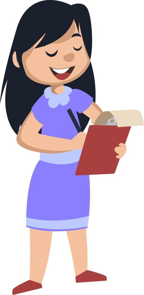 Girl with notebook, illustration, vector on white background.