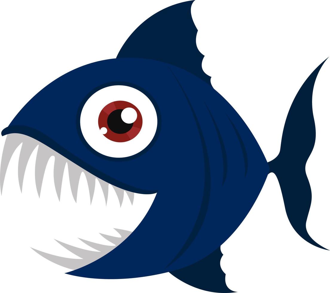 Scary blue fish, illustration, vector on a white background.