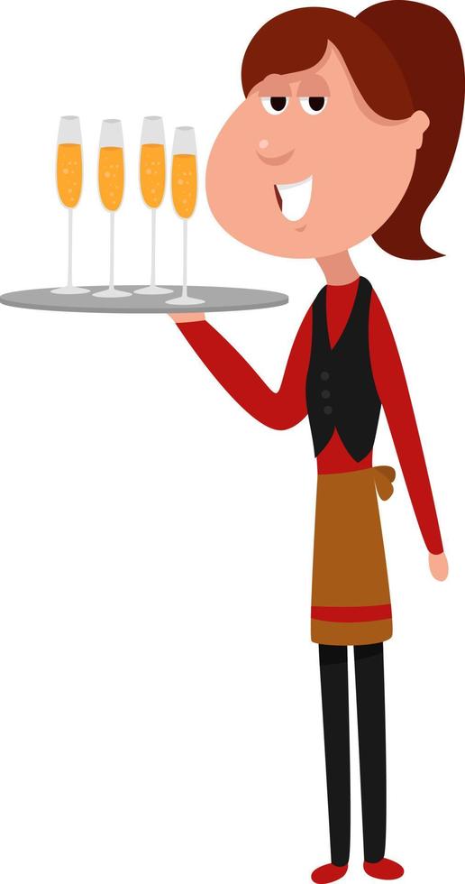 Girl waiter ,illustration, vector on white background