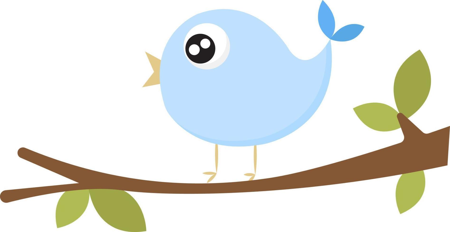 Blue bird on tree, illustration, vector on white background.