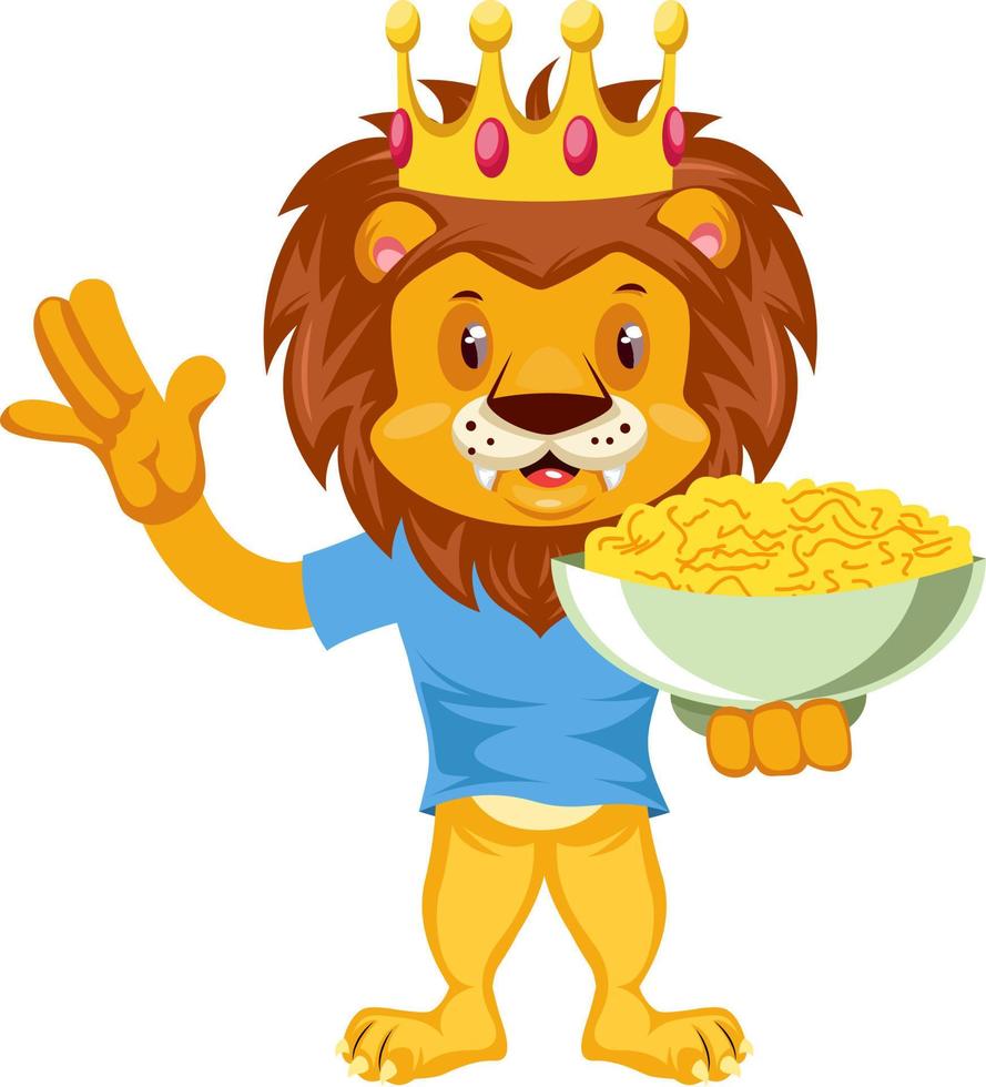 Lion with snacks, illustration, vector on white background.