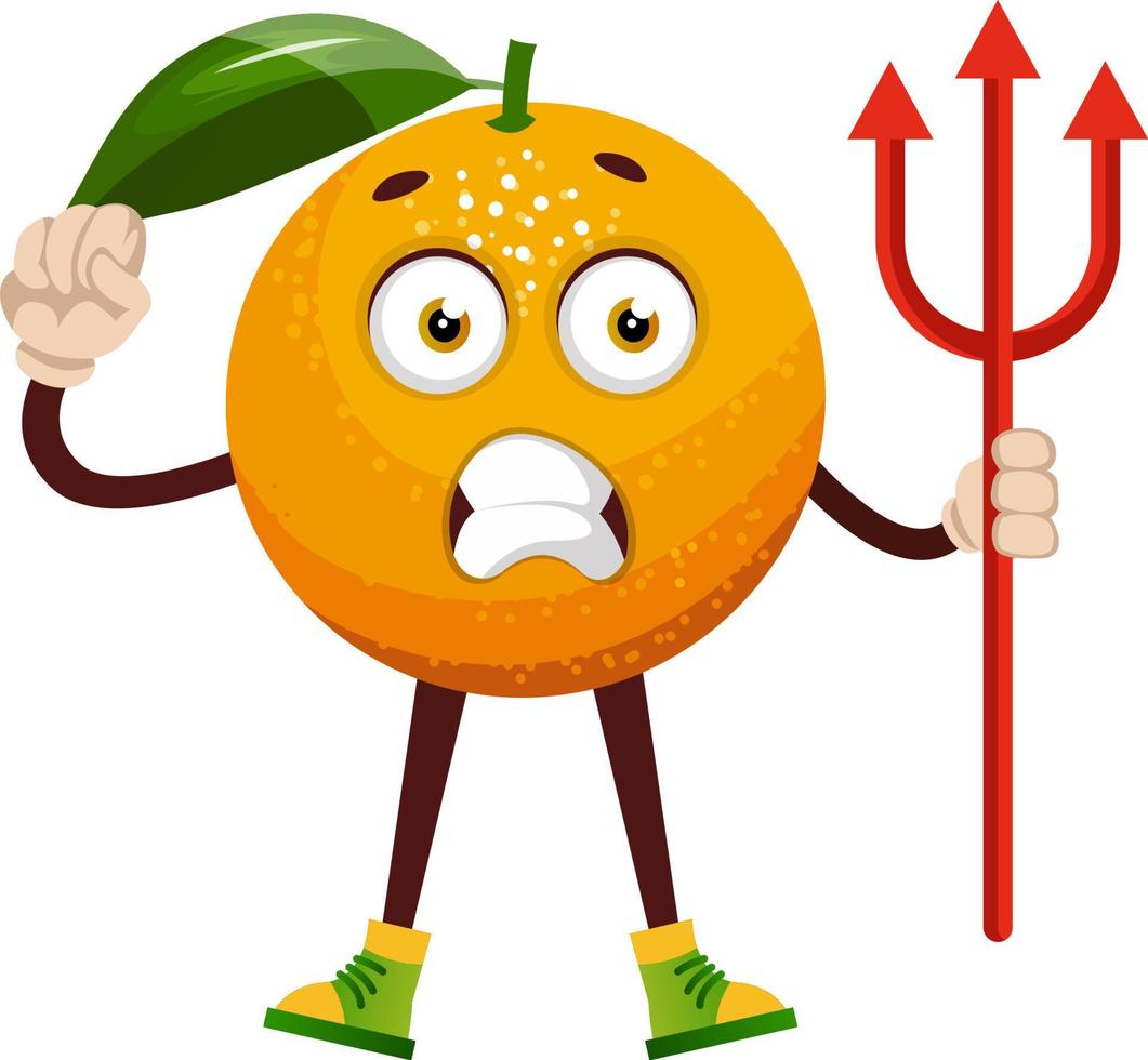 Orange with devil spear, illustration, vector on white background.