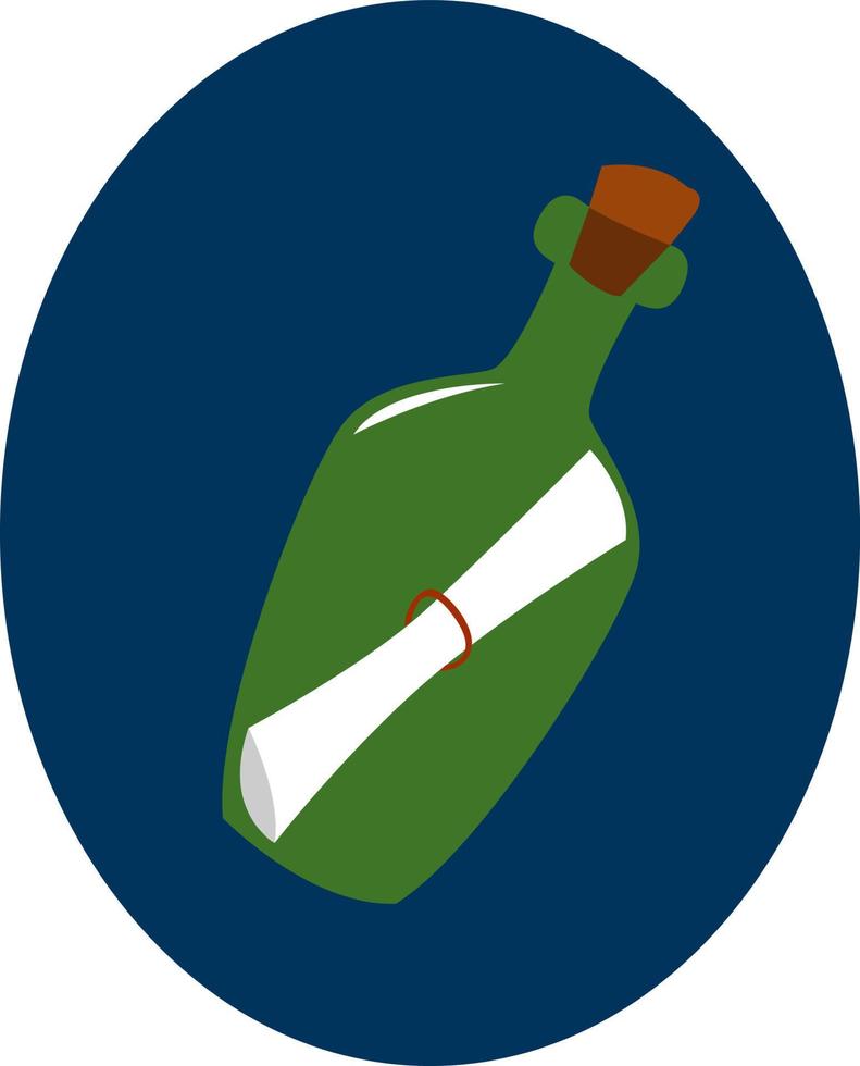 Bottle with a note, illustration, vector on white background.