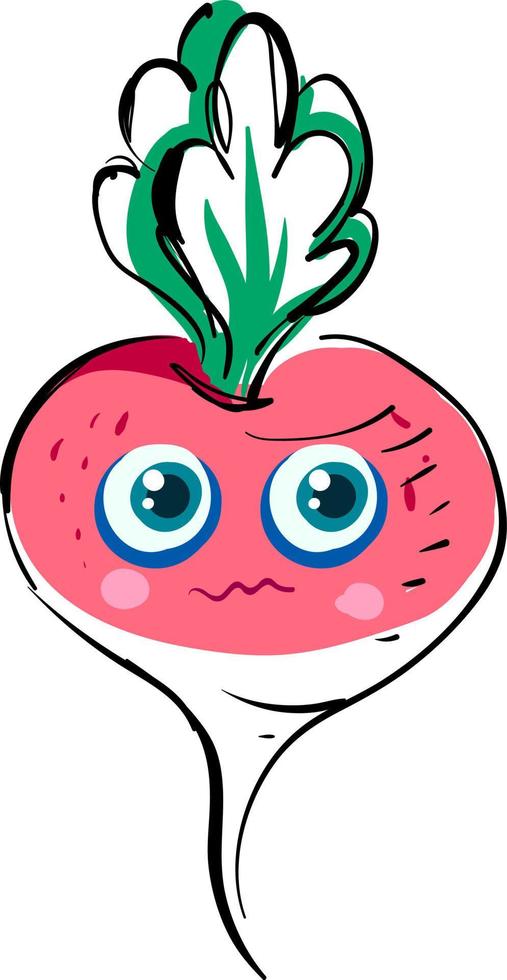 Scared radish, illustration, vector on white background.