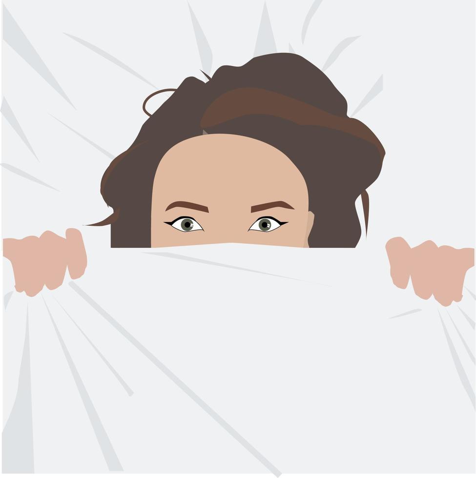 Girl covering face, illustration, vector on white background.