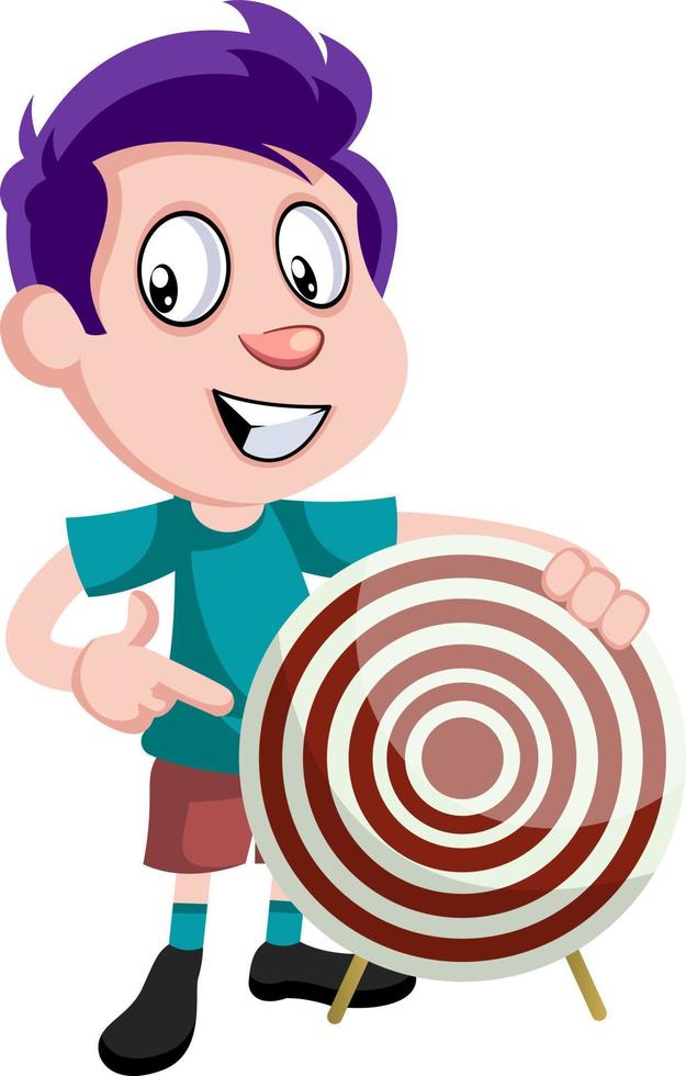 Boy with target, illustration, vector on white background.