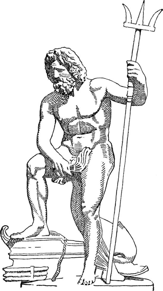 Poseidon vintage illustration. vector