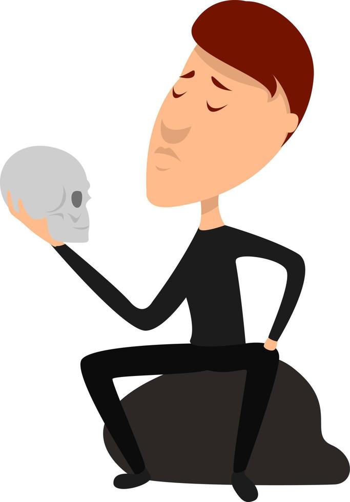 Man holding skull, illustration, vector on white background