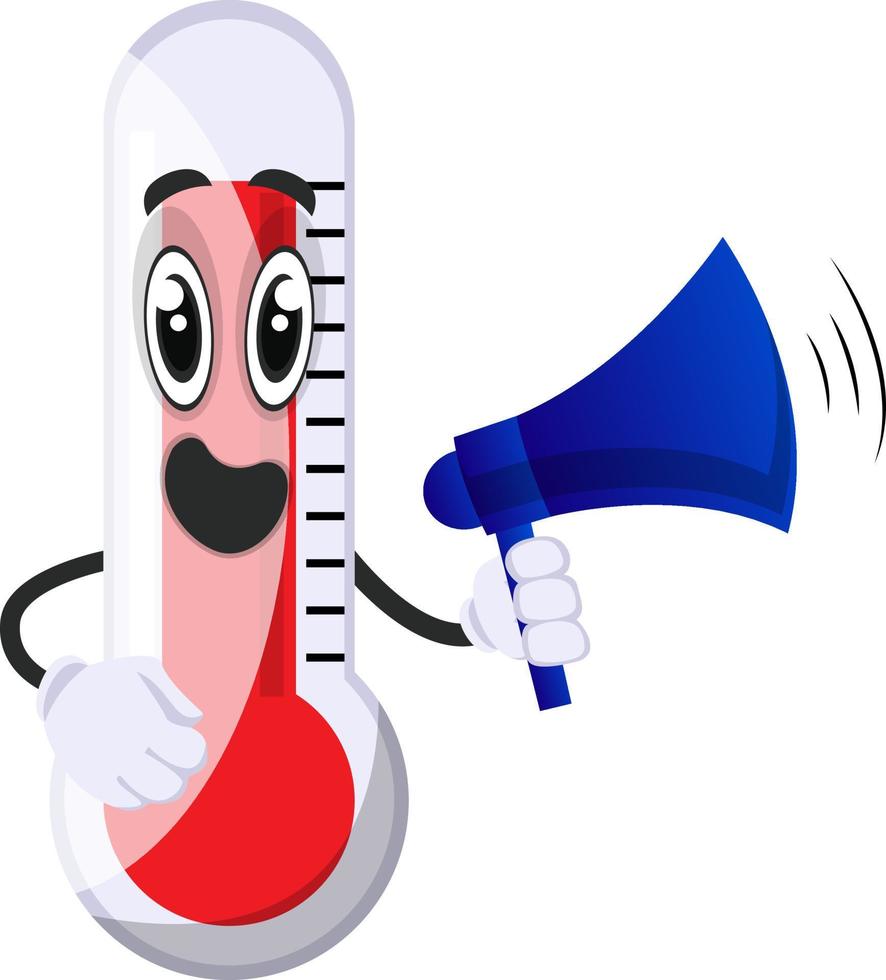 Thermometer with megaphone, illustration, vector on white background.