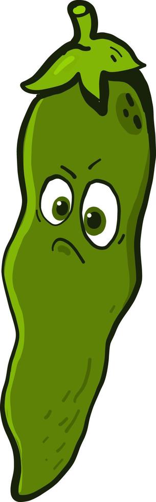 Angry green bean, illustration, vector on a white background.
