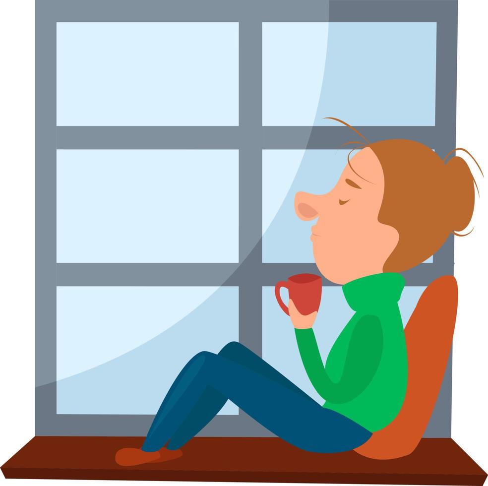 Woman on window, illustration, vector on white background