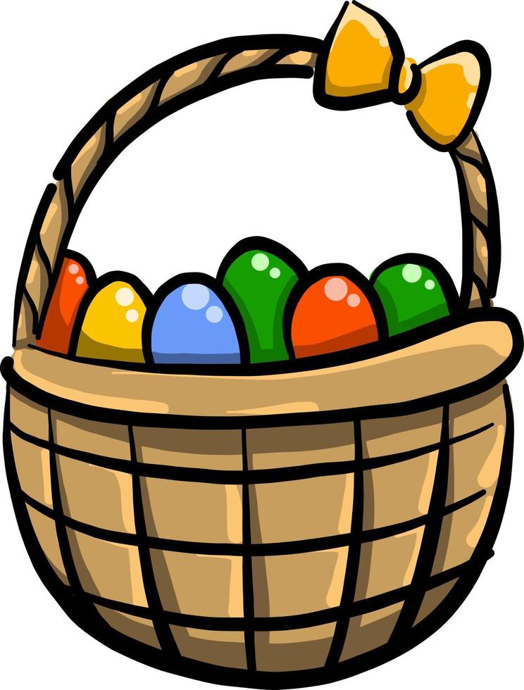 Huevos de pascua en canasta , ilustración, vector sobre fondo blanco