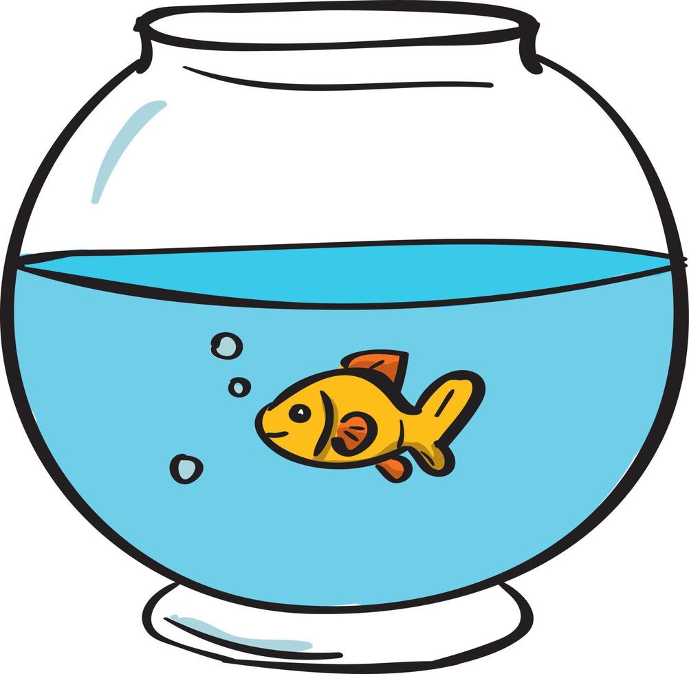 Fish in bowl, illustration, vector on white background.