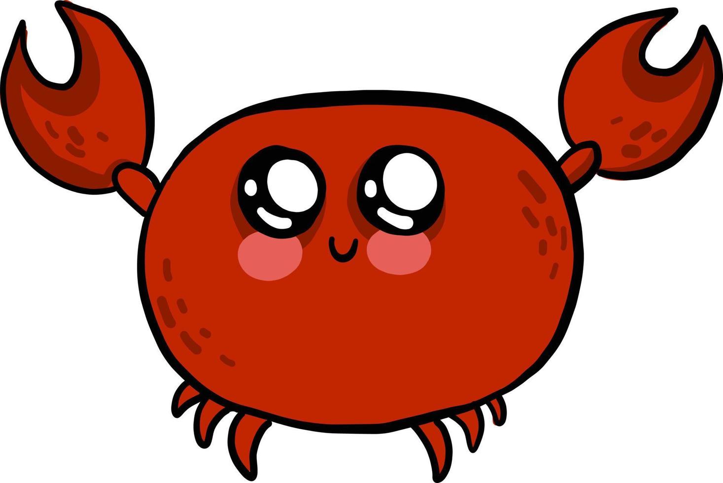 Red crab with cute eyes, illustration, vector on white background