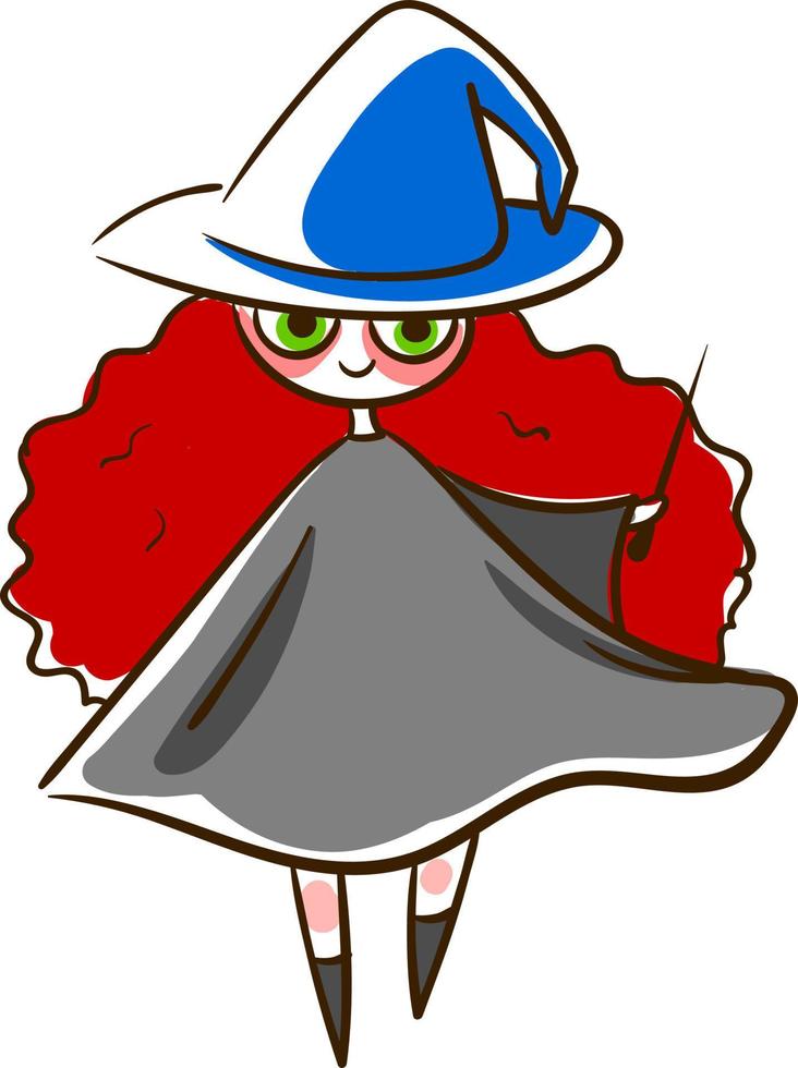 Witch with red hair, illustration, vector on white background