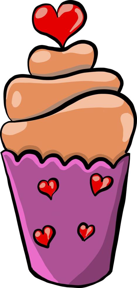 cupcake con corazón, ilustración, vector sobre fondo blanco.