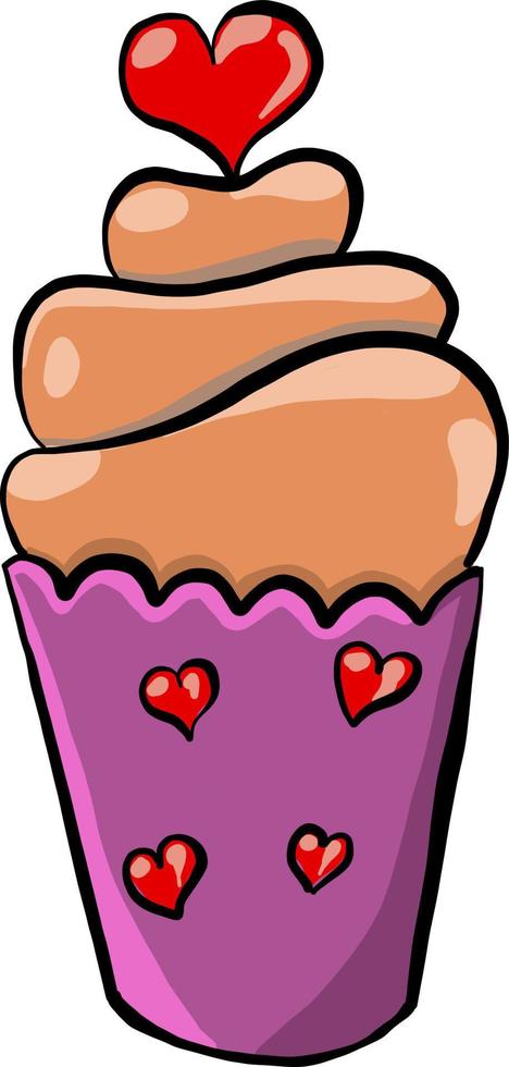 Cupcake with heart, illustration, vector on white background.