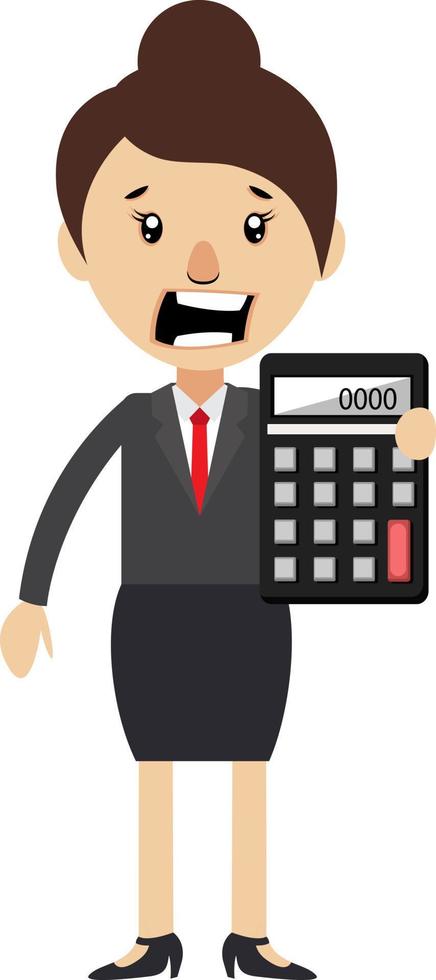 Woman with calculator, illustration, vector on white background.