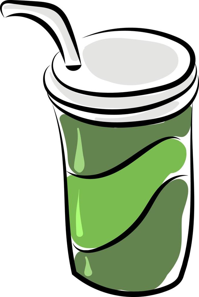 Coffee in green cup, illustration, vector on white background.