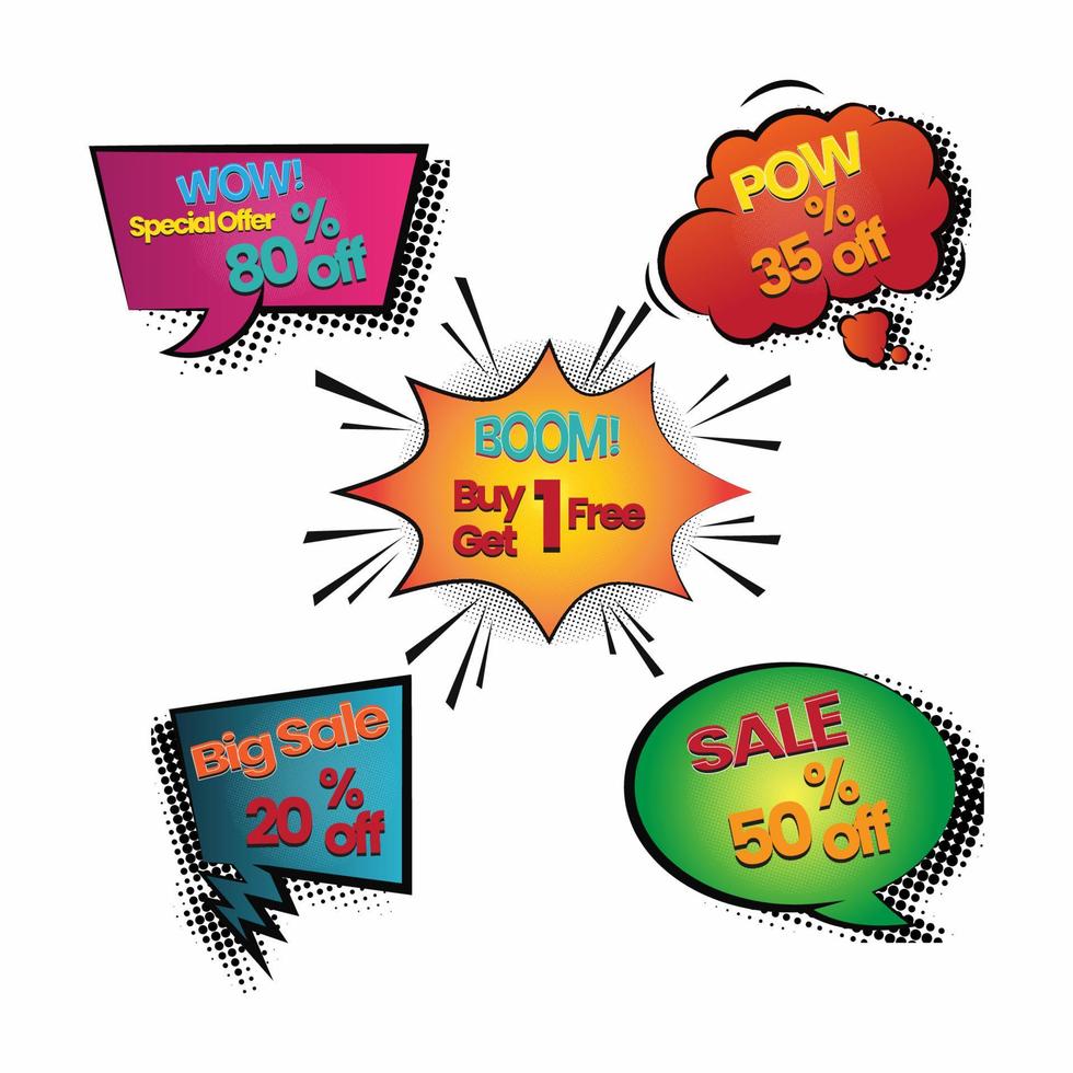 Comic speech bubble with pop up sale promotion vector illustration