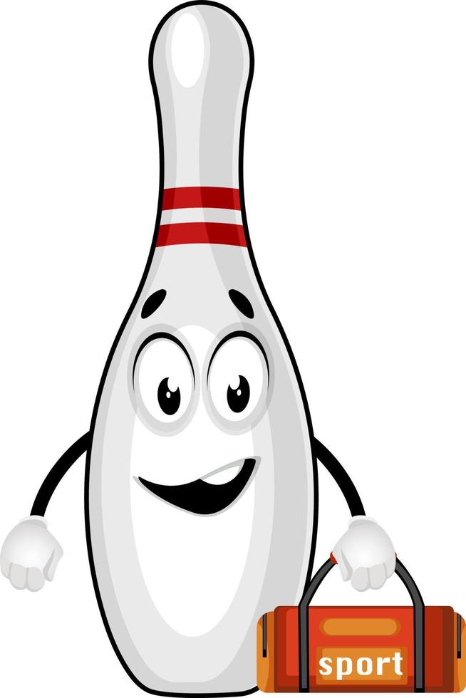 Bowling pin with sport bag, illustration, vector on white background.