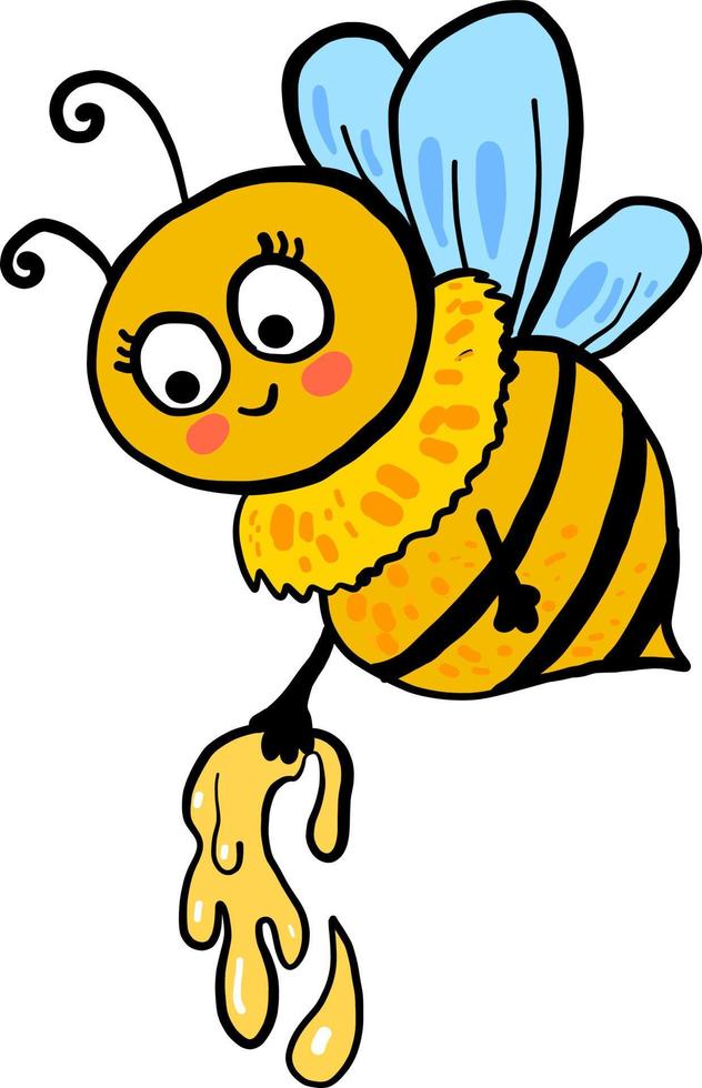 abeja y miel, ilustración, vector sobre fondo blanco.