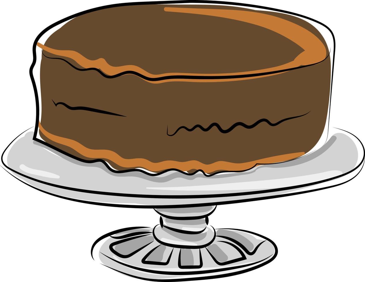 Chocolate cake, illustration, vector on white background.