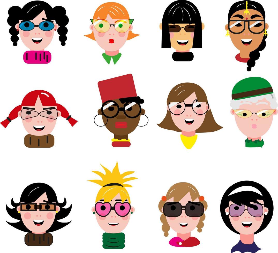 Girls with glasses, illustration, vector on a white background.