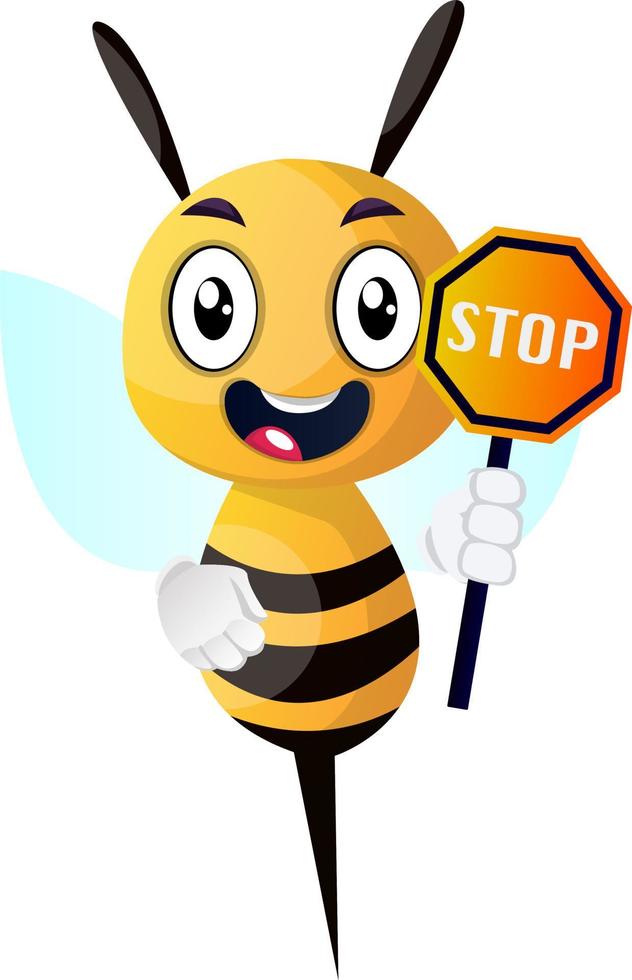 Bee caring stop sign, illustration, vector on white background.