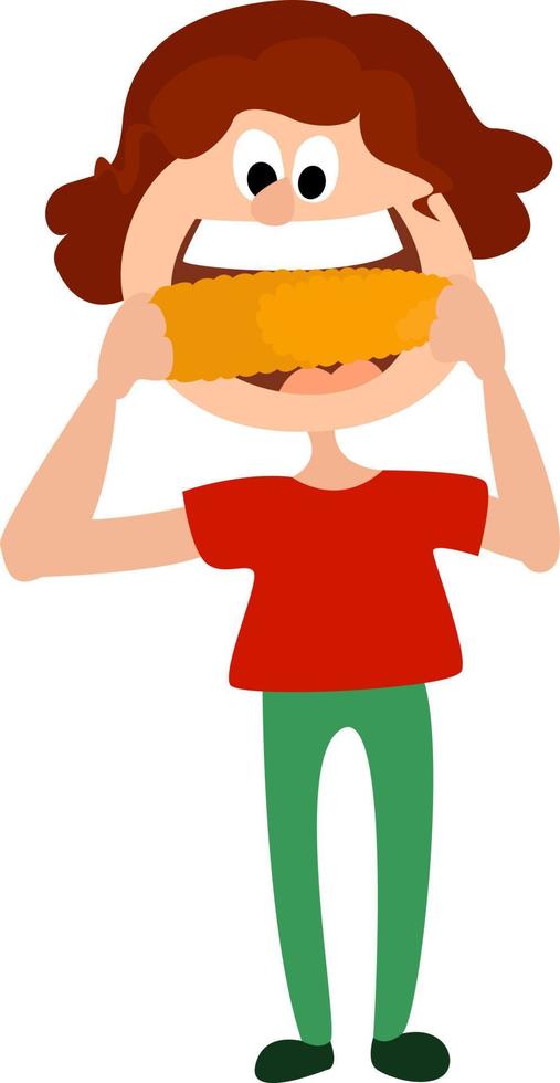 hombre comiendo maíz, ilustración, vector sobre fondo blanco