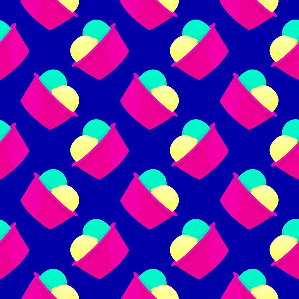 Small ice cream, seamless pattern on dark blue background. vector
