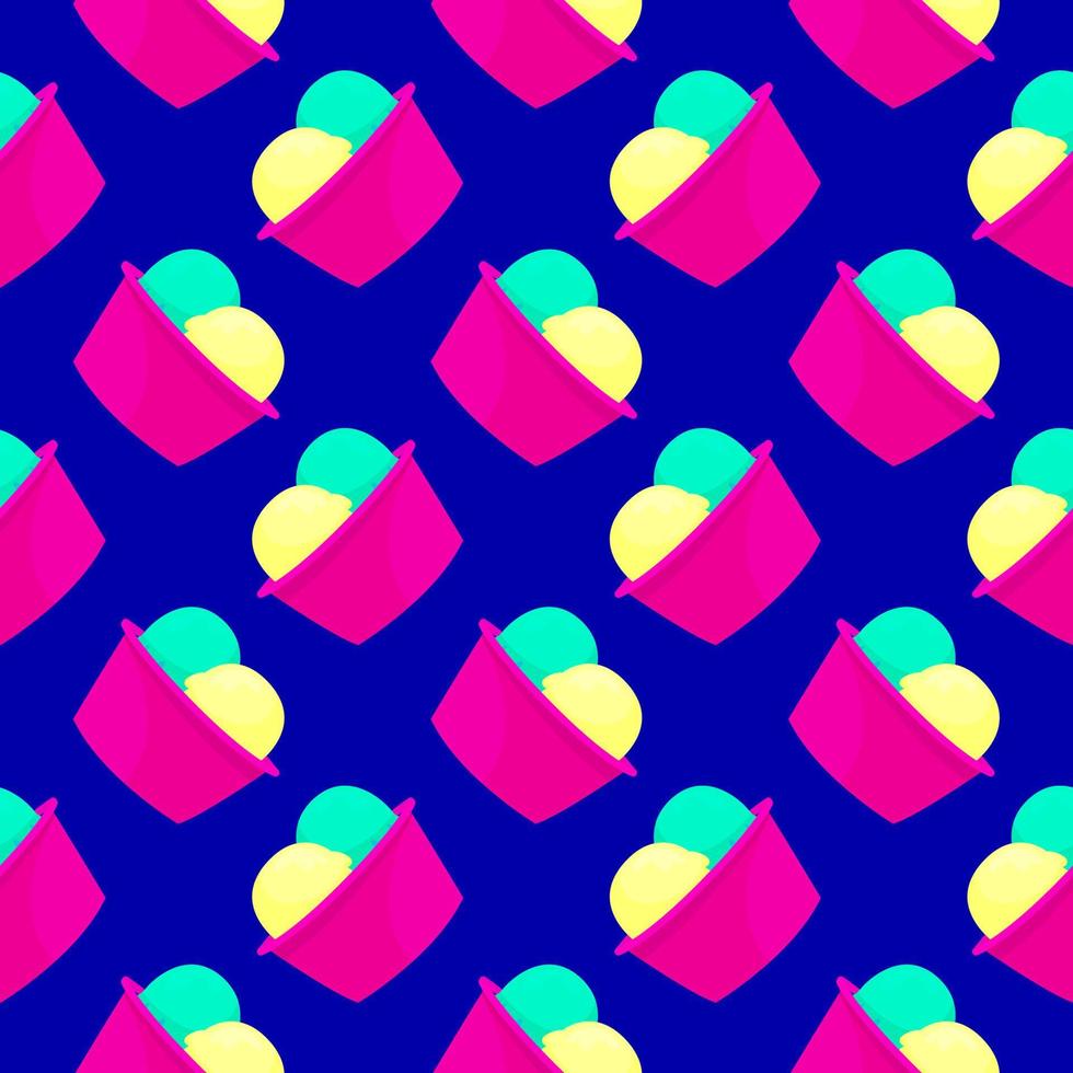 Small ice cream, seamless pattern on dark blue background. vector