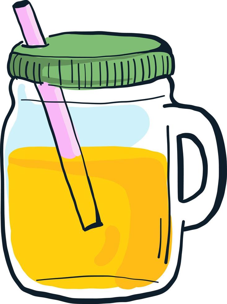 Yellow juice in mug, illustration, vector on white background