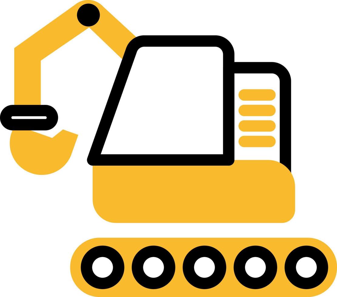 Hard equipments caterpillar excavator, illustration, vector on a white background.