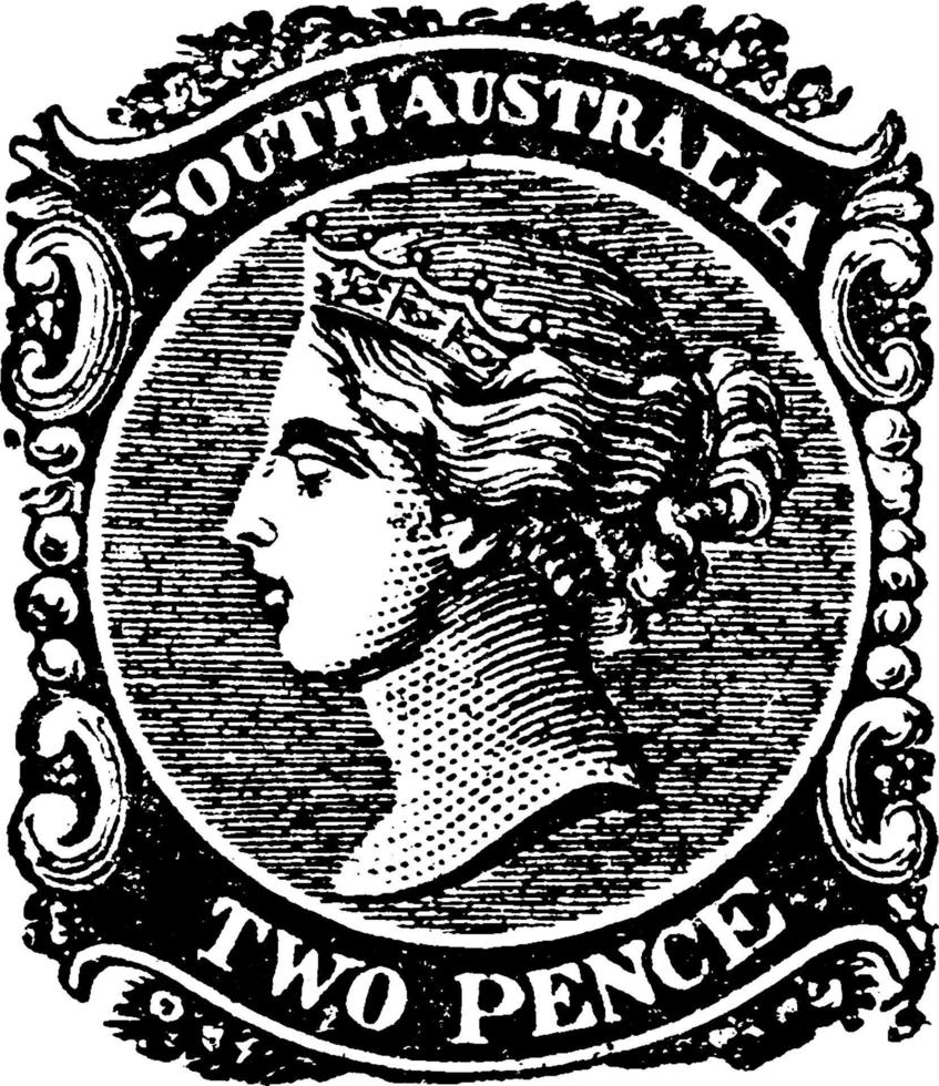 South Australia Two Pence Stamp from 1867 to 1868, vintage illustration. vector