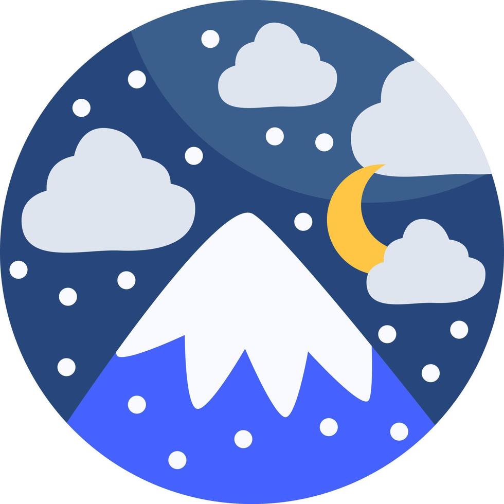 One mountain at night time covered in snow, illustration, vector, on a white background. vector