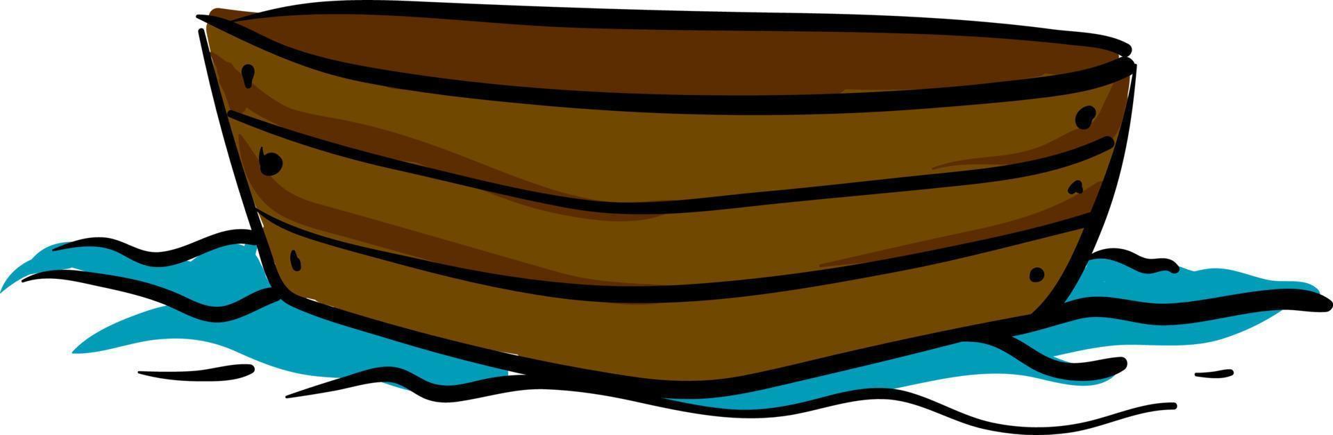Wooden boat on water, illustration, vector on white background.