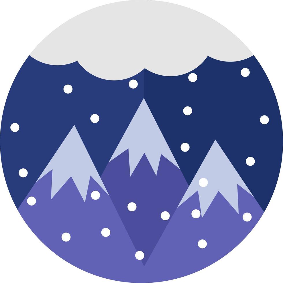 Nubes nevando en las montañas por la noche, ilustración, vector sobre fondo blanco.