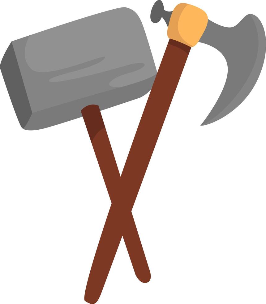 Hammer and ax, illustration, vector on white background