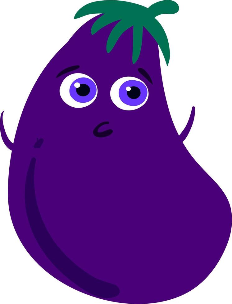 Scared eggplant, illustration, vector on white background.