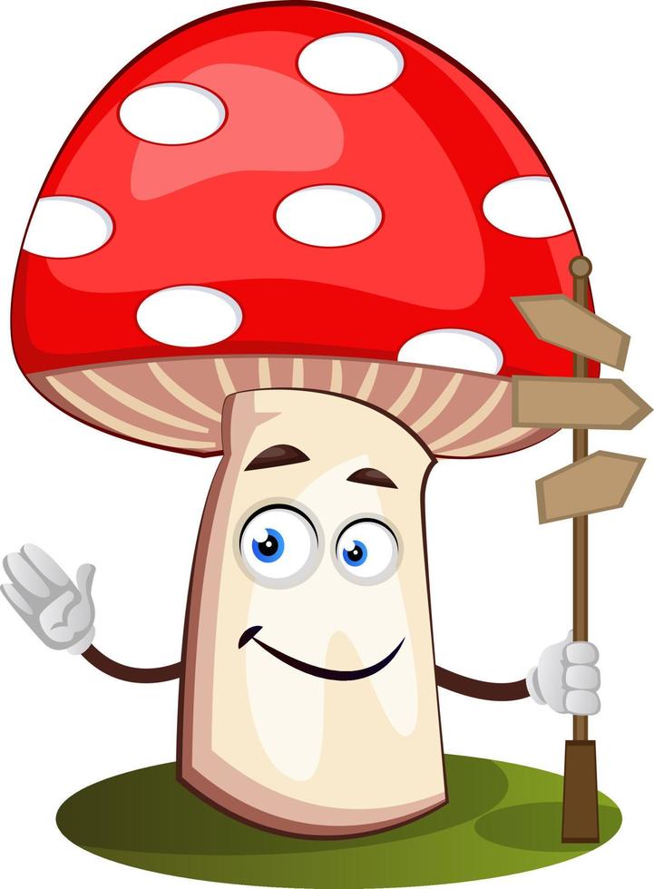 Mushroom with road sign, illustration, vector on white background.