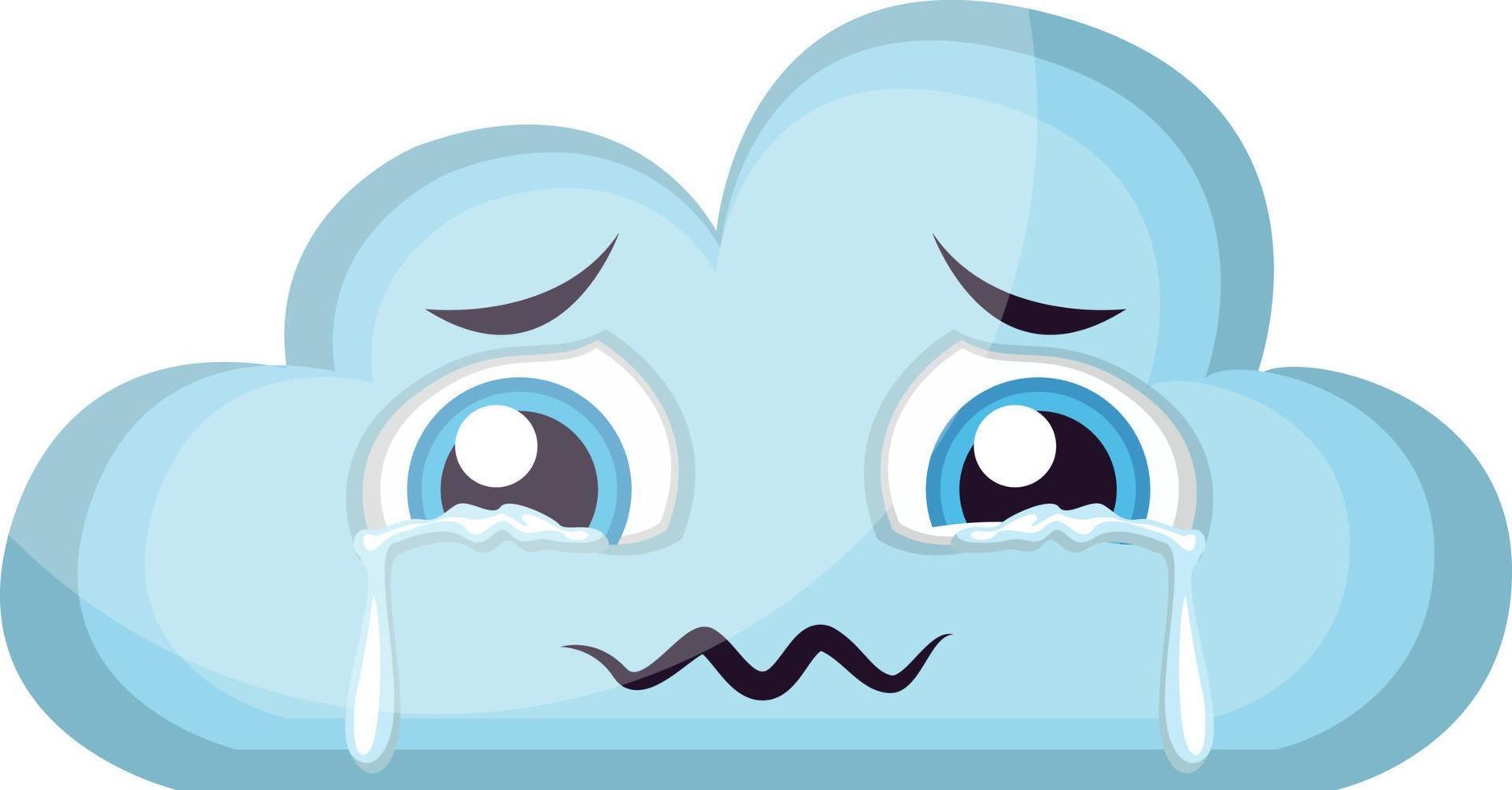 Ilustración de vector de emoji de nube azul claro llorando sobre un fondo blanco