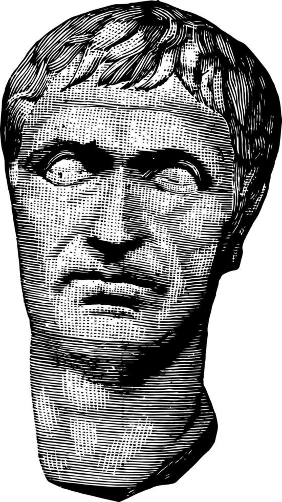 Lucius Cornelius Sulla Felix, A sculpture of the head, vintage engraving. vector