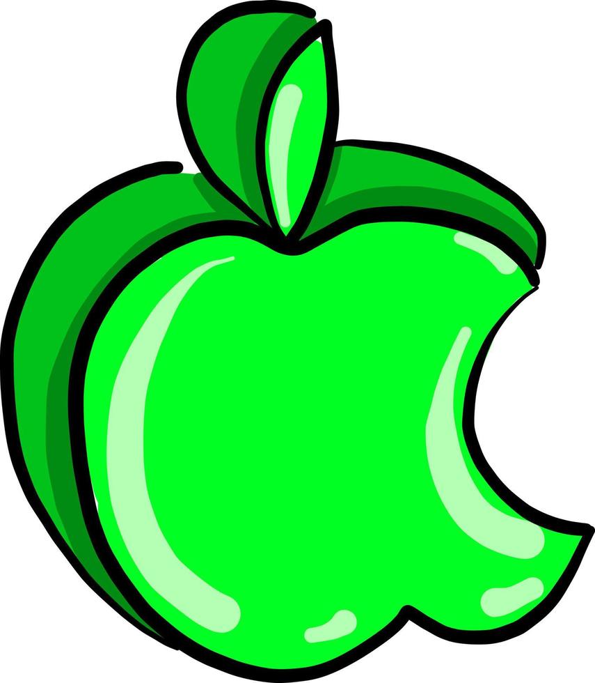 Green apple bitten, illustration, vector on white background